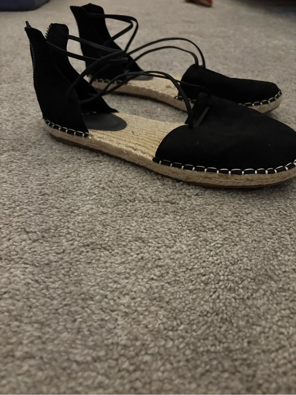 Eileen Fisher Black Lace-Up Espadrille Sandals